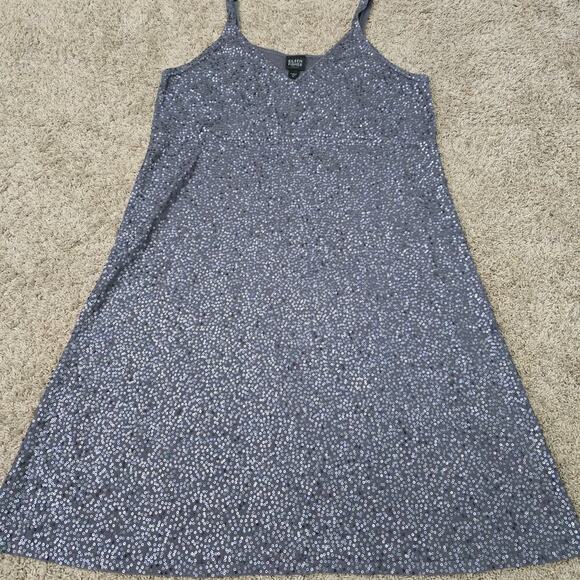 EILEEN FISHER Silk Sequin Sparkle Gray Dress Sz L Evening Cocktail Holiday Glam - Picture 5 of 8